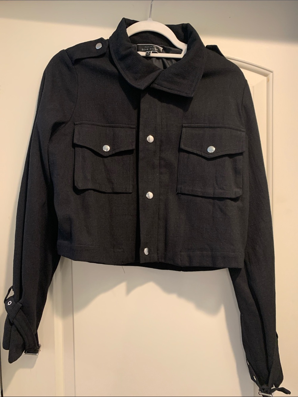 Blue Blush Black Cropped Utility Jacket